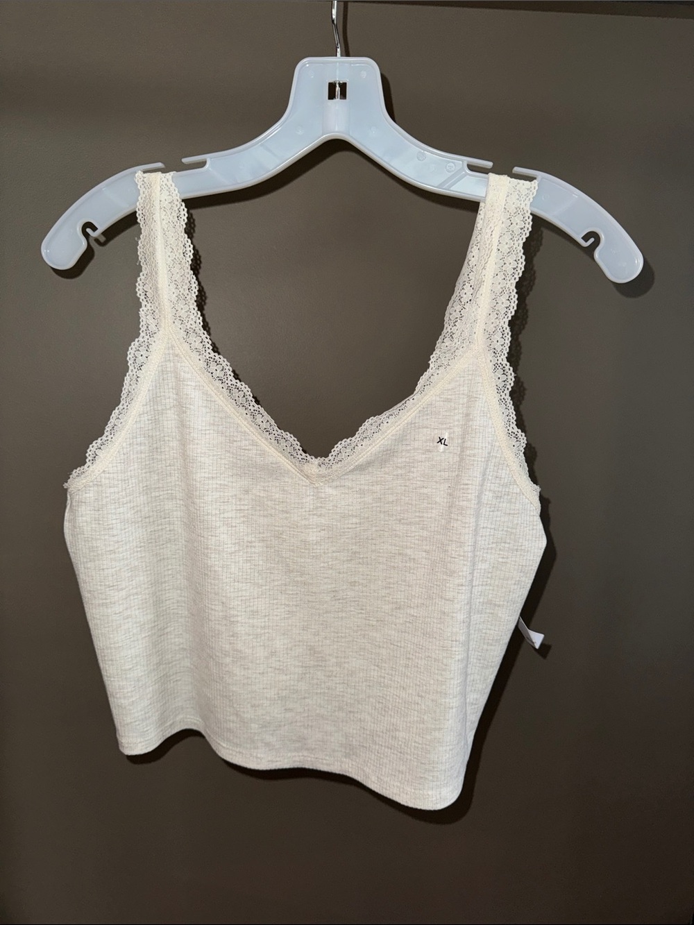 American Eagle Outfitters Ivory Lace Trim Ribbed Tank